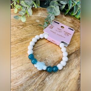 Simply Southern Stone White/Green Turtle Tracker Bracelet, w/Lt Blue Turtle NWT